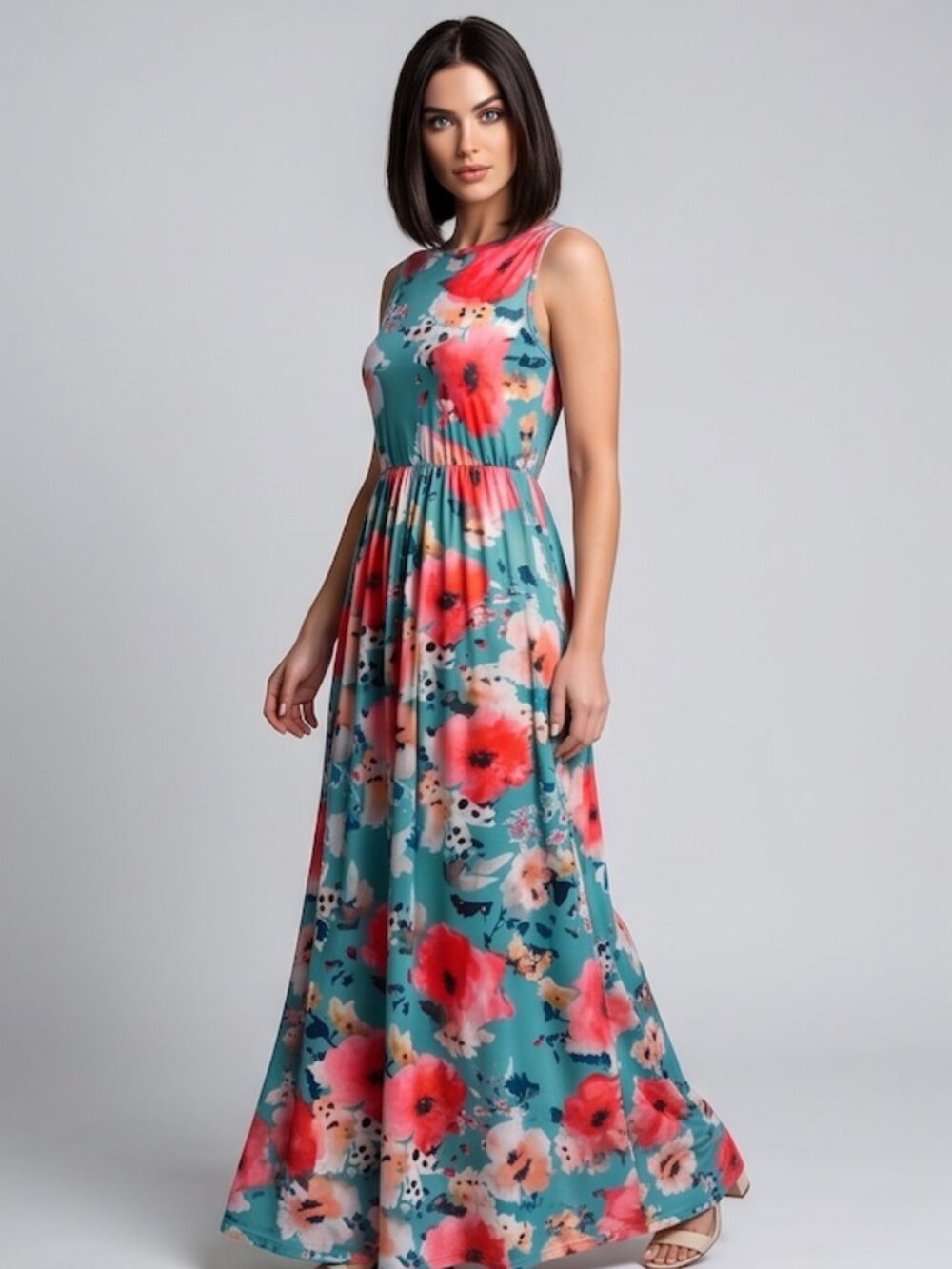 Blue Boho Floral Print Hidden Pocket Dress - Picture 2 of 9